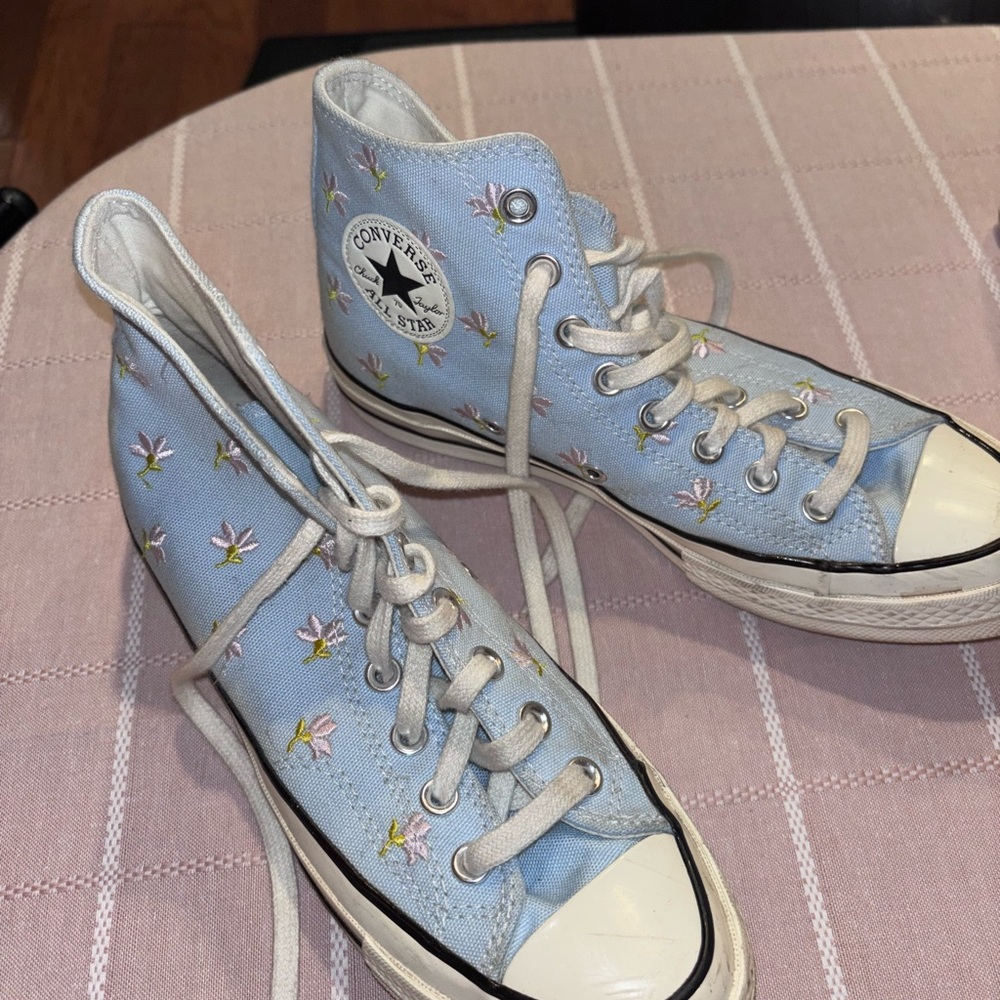 Converse Light Blue High-Tops with Floral Design